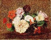 Roses and Nasturtiums in a Vase Henri Fantin-Latour